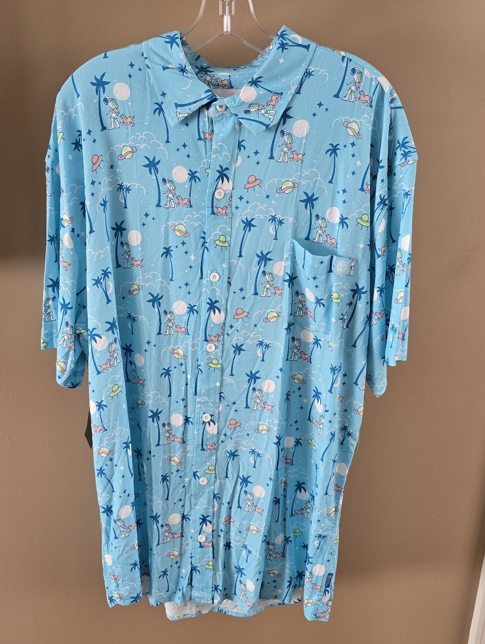 Tipsey Elves Men's Hawaiian Full Moon Short-Sleeve Button-Up Shirt. XXL 2XL.
